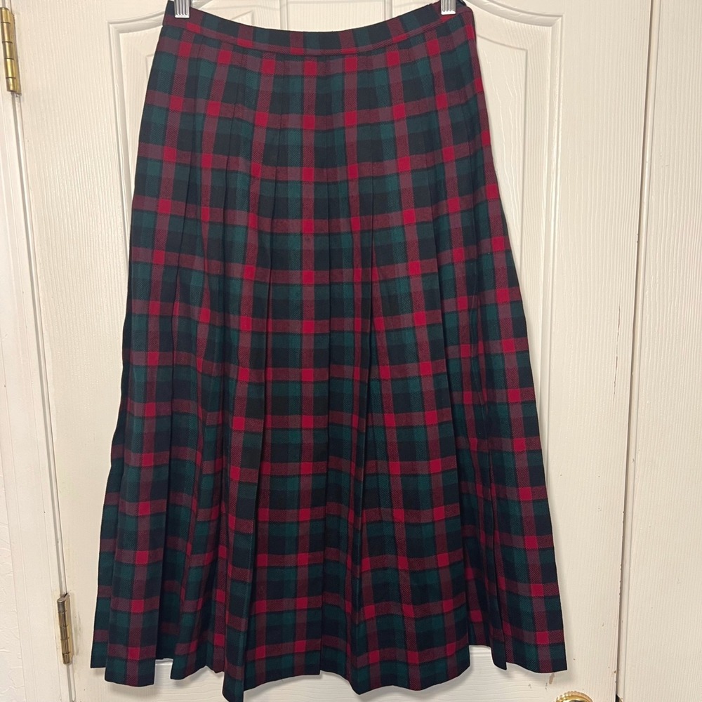 Vintage Pendleton Wool Plaid Pleated Midi Skirt Red Green Tartan Size 10 USA - Picture 4 of 8